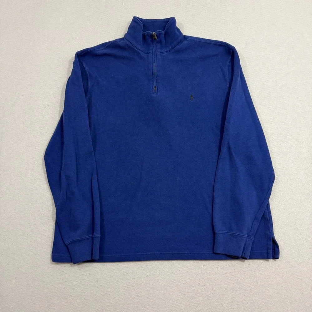 Vintage Polo Ralph Lauren Quarter Zip Mens Extra Large Blue Preppy 90s Pony Logo